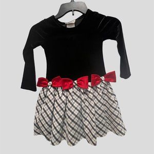 Rare Editions Size 4T long sleeve black velour plaid dress